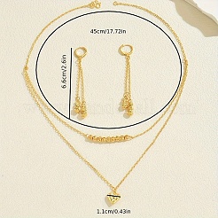 Elegant Brass Heart Double Layer Pendant Necklace & Earrings Sets for Women&nbsp;OJ8585