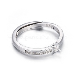 Anti-Tarnish Adjustable Rhodium Plated 925 Sterling Silver Finger Design Ring Mounts Fittings with Pearl Seat&nbsp;X-STER-F048-15P