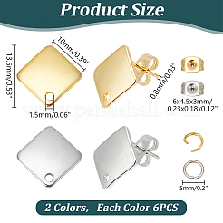 Rhombus 304 Stainless Steel Stud Earring Findings&nbsp;STAS-LP0001-13