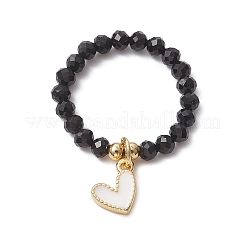 Natural Black Tourmaline & Rainbow Moonstone Beads Finger Rings&nbsp;RJEW-TA00229