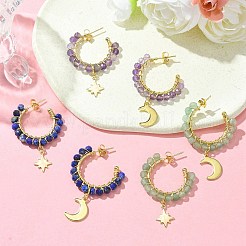 3 Pairs 3 Style Natural Mixed Gemstone Beaded Half Hoop Earrings&nbsp;EJEW-TA00322