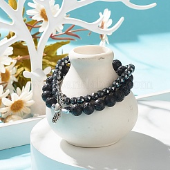 2Pcs 2 Style Natural Lava Rock & Synthetic Hematite Stretch Bracelets Set with Alloy Wings&nbsp;BJEW-JB08021