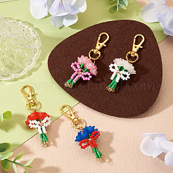 4Pcs Glass Seed Bowknot Bouquet Pendant Decorations&nbsp;HJEW-TA00423
