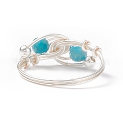 Natural Apatite Beaded Spiral Finger Ring&nbsp;RJEW-TA00049-01
