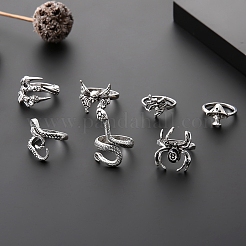 7Pcs 7 Style Skull & Snake & Butterfly & Mushroom & Claw Alloy Cuff Rings Set for Halloween&nbsp;HAWE-PW0001-240