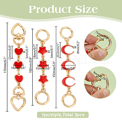 3Pcs 3 Styles Star Moon Heart Alloy Enamel Link Bag Extension Chains&nbsp;AJEW-AR0002-01