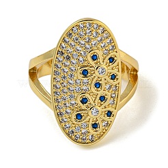 Oval with Flower Brass Micro Pave Cubic Zirconia Open Cuff Rings for Women&nbsp;RJEW-Z050-15G
