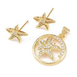 Brass Micro Pave Cubic Zirconia Pendant & Stud Earrings Sets for Women&nbsp;SJEW-F227-01D-G