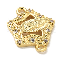 Rack Plating Brass Micro Pave Clear Cubic Zirconia Star with Virgin Mary Connector Charms&nbsp;KK-L224-096G