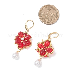 Flower with Teardrop Glass Beads Dangle Earrings&nbsp;EJEW-MZ00670