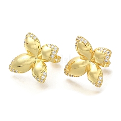 Rack Plating Flower Brass Micro Pave Clear Cubic Zirconia Stud Earrrings&nbsp;EJEW-L097-19G