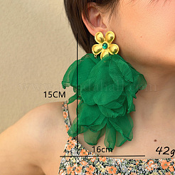 Handmade Flower Tassel Alloy Cloth Dangle Stud Earrings&nbsp;FS-WG221B7-02