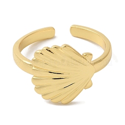 Shell Shape Rack Plating Brass Open Cuff Finger Rings for Women&nbsp;RJEW-L123-008G
