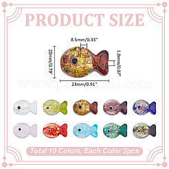20Pcs 10 Colors Handmade Foil Lampwork Fish Beads&nbsp;FOIL-ME0001-01