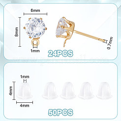 12 Pairs Brass Cubic Zirconia Stud Earring Findings&nbsp;KK-UN0001-81
