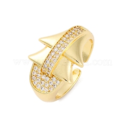 Brass Micro Pave Clear Cubic Zirconia Cuff Rings for Women&nbsp;RJEW-U043-09G