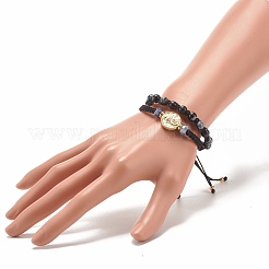 2Pcs 2 Style Natural Snowflake Obsidian & Blue Spot Jasper Braided Bead Bracelets Set with Brass Virgin Mary&nbsp;BJEW-JB07947