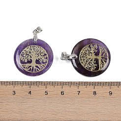 Natural Amethyst Flat Round Pendants&nbsp;G-Q188-01P-09