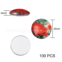 Flower Printed Glass Cabochons&nbsp;GGLA-SZ0001-15