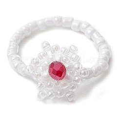 Snowflake Handmade Glass Seed Beads Stretch Rings for Women&nbsp;RJEW-MZ00027