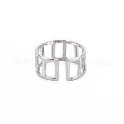 Non-Tarnish 304 Stainless Steel Rectangle Hollow Open Cuff Ring for Women&nbsp;RJEW-S405-161P