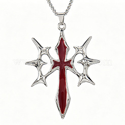 Alloy Enamel Gothic Spiked Cross Pendant Stainless Steel Chain Necklaces for Men&nbsp;WG258B0-02