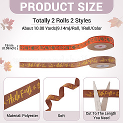 2 Rolls 2 Styles Thanksgiving Day Themes Polyester Ribbon&nbsp;OCOR-TA0003-29B
