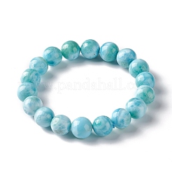 Natural Larimar/Pectolite Round Beaded Stretch Bracelet&nbsp;BJEW-A120-01E