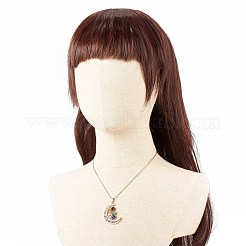 Natural Mixed Gemstone Chips Cluster with Moon Pendant Necklace&nbsp;NJEW-JN03867