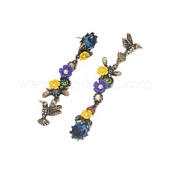 Alloy & Resin & Rhinestone Bird with Flower Stud Dangle Earrings for Women&nbsp;WG2278B-01