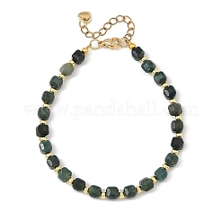 Faceted Cube Natural Moss Agate and Round Brass Beaded Bracelets&nbsp;BJEW-JB14445