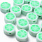 Handmade Polymer Clay Beads, Flat Round with Flower, Aquamarine, 9~10x4~5mm, Hole: 1.4mm