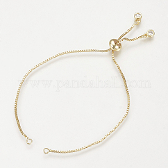 Brass Slider Bracelets Making, with Cubic Zirconia, Box Chains, Long-Lasting Plated, Real 18K Gold Plated, Single Chain Length: about 11.5~12cm