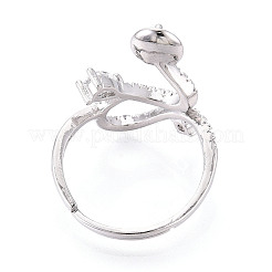 Curve Shape Brass Micro Pave Clear Cubic Zirconia Adjustable Ring Settings&nbsp;KK-T076-46P