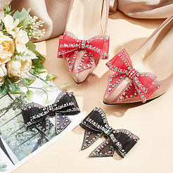 4Pcs 2 Colors Bowknot Polyester Rhinestone Shoe Decorations&nbsp;AJEW-HY0001-80A