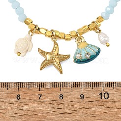 Ocean 304 Stainless Steel and Alloy Enamel Starfish Shell Shape Pendant Glass Beaded Necklaces for Women&nbsp;NJEW-JN06386