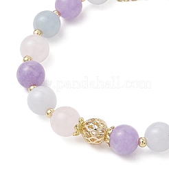 Natural Aquamarine & Rose Quartz & Amethyst Round Beaded Bracelets&nbsp;BJEW-JB11925-03