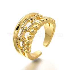 Rack Plating Brass Micro Pave Clear Cubic Zirconia Cuff Finger Rings for Women&nbsp;RJEW-M028-30G-01