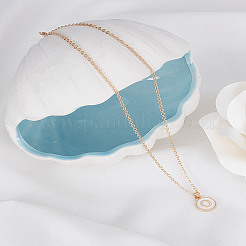 1Pc Zinc Alloy White Enamel Round with Letter Pendant Necklaces&nbsp;NJEW-LP0002-88G-O