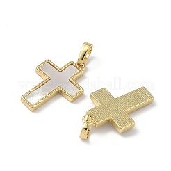 Brass Pave Natural White Shell Pendants&nbsp;X-KK-Z115-12G