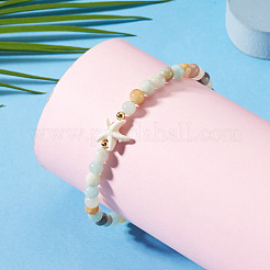 Ocean Dyed Synthetic Turquoise Starfish and Natural Flower Amazonite Round Beaded Anklets for Women&nbsp;AJEW-TA00061