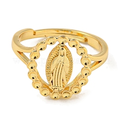 Oval with Saint Rack Plating Brass Adjustable Ring Components&nbsp;RJEW-I105-02G