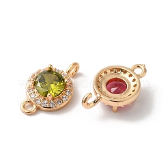 Brass Micro Pave Clear Cubic Zirconia Flat Round Links Connector Charms&nbsp;KK-C062-031G