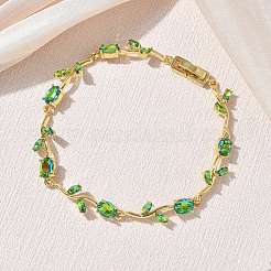 Brass Glass Flower Link Chain Bracelets&nbsp;KK-CBA7DFA-01G-A