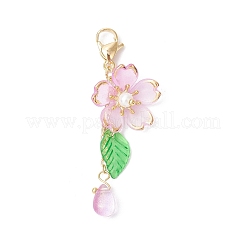 Acrylic Flower & Glass Teardrop Pendant Decoration&nbsp;HJEW-TA00340