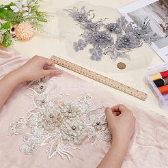 2Pcs 2 Colors Flower Chemical Fiber with Crystal Rhinestone Embroidery Sew on Cloth Patches&nbsp;PATC-FG0003-60A