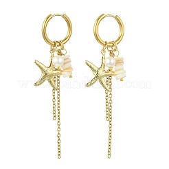 2 Style 304 Stainless Steel & Shell Hoop Earrings&nbsp;EJEW-JE07006