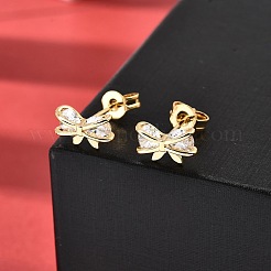 Bowknot Brass Micro Pave Clear Cubic Zirconia Stud Earrings&nbsp;EJEW-A135-07G