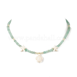 Summer Natural Green Aventurine Faceted Round Beaded Dyed Synthetic Turquoise Sea Turtle Pendant Necklaces&nbsp;NJEW-JN05386-03