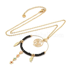 Boho Plasic Bead & 304 Stainless Steel Flower & leaf Pendant Cable Chain Necklaces for Women&nbsp;NJEW-A032-07G-01
